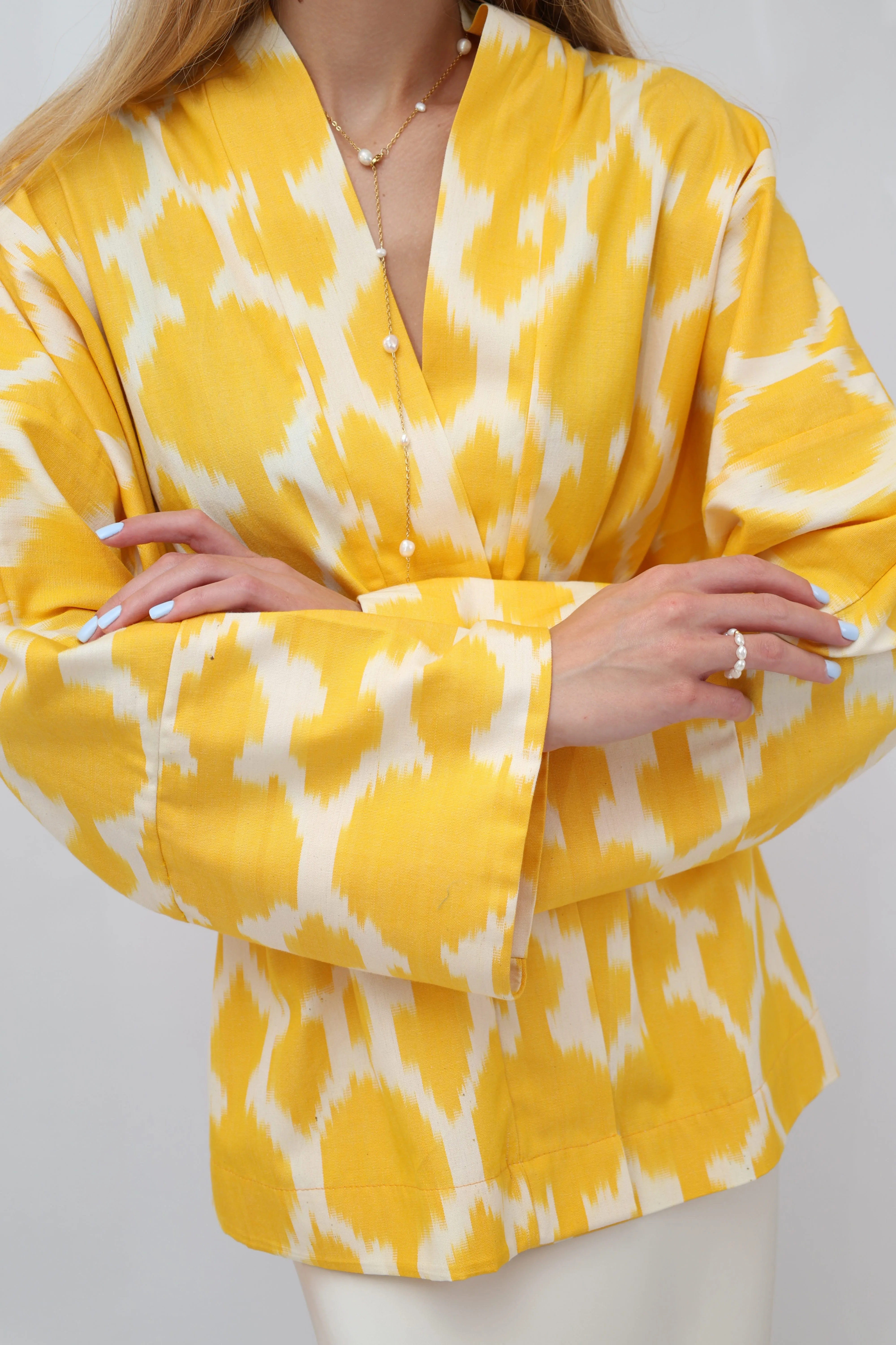 100% Cotton Yellow Mini Kimono with no feathers